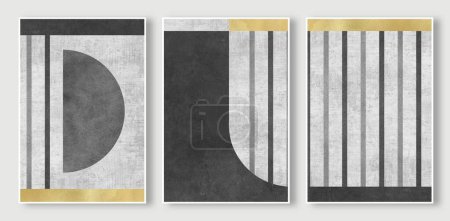 Photo for The three abstract paintings in gray and black colors on a light-colored wall - Royalty Free Image