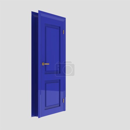 Téléchargez les photos : Bleu ensemble en bois porte intérieure illustration différent ouvert fermé isolé fond blanc - en image libre de droit