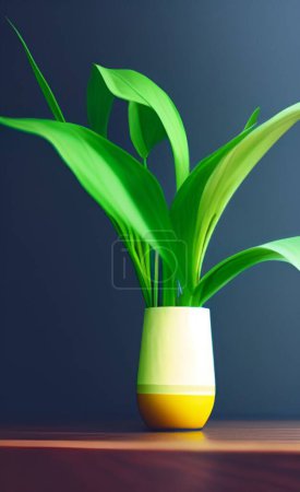Téléchargez les photos : Une plante fraîche dans un pot aux feuilles vert vif placé sur la table dans le salon - en image libre de droit