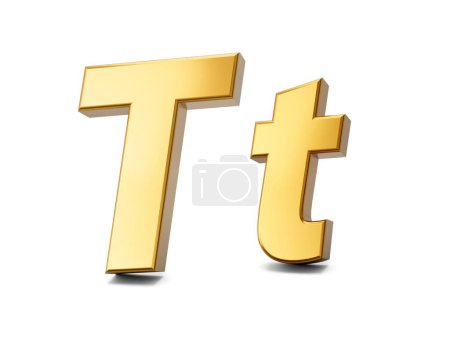Téléchargez les photos : Illustration 3D d'un chapiteau doré et petite lettre Tt isolée sur fond blanc - en image libre de droit