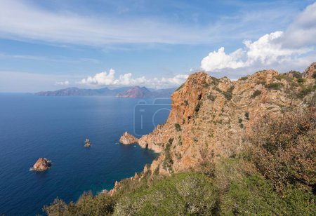 Photo for A beautiful landscape of rocky hills by the water in Corsica - Royalty Free Image