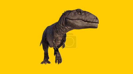 Photo for A 3D render of a tyrannosaurus rex isolated on a yellow background - Royalty Free Image