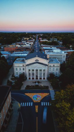Photo for A drone vertical sunset view over Lincolnton courthouse in United States - Royalty Free Image