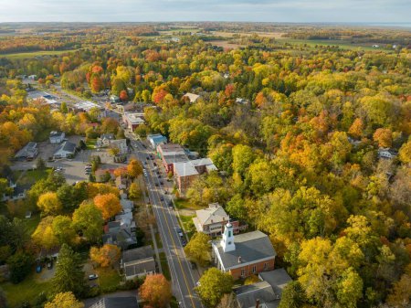 Photo for 10-16-2022, Late afternoon aerial autumn image of the area surrounding the Village of Trumansburg, NY, USA - Royalty Free Image