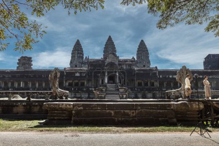 Foto de Una hermosa foto del complejo de templos Angkor Wat y el monumento más grande de Camboya - Imagen libre de derechos