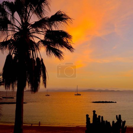 Photo for A scenic shot of boats in the calm sea at sunset - Royalty Free Image