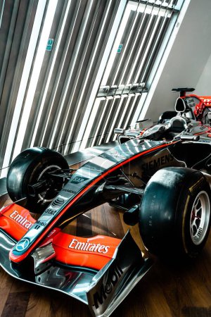 Photo for A closeup of the McLaren MP4-22 racing car at the Mercedes Benz World - Royalty Free Image