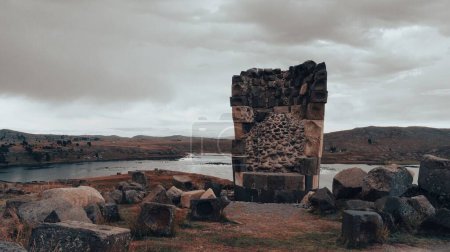 Photo for The Sillustani Cemetery on the coast of a lake in Puna, Peru - Royalty Free Image