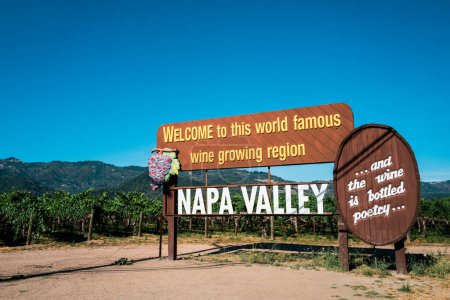 Photo for The welcoming billboard of Napa Valley in California against a blue sky - Royalty Free Image