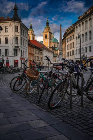 Photo for A vertical shot of bicycles on a bicycle rack in Ljubljana, Slovenia - Royalty Free Image