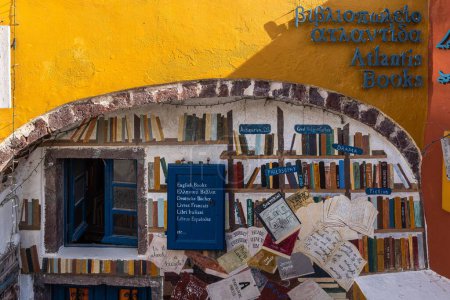 Photo for The famous typical bookstore Atlantis books on Oia, Santorini, Greece. - Royalty Free Image