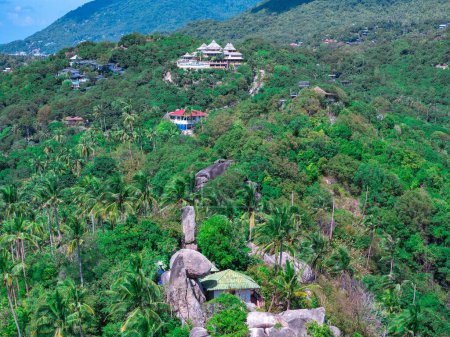 Photo for An aerial shot of koh tao island full of rocky mountains and houses, thailand - Royalty Free Image
