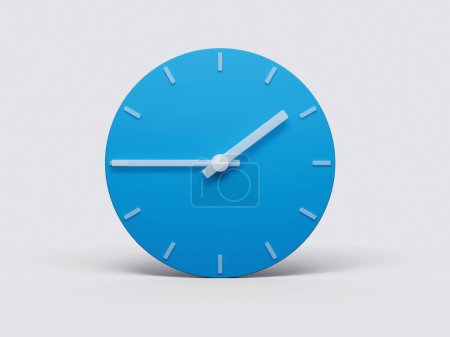 Photo for A 3D illustration of the blue clock on a white background, with white clock hands showing quarter to two - Royalty Free Image