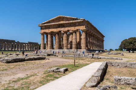 Photo for The Temple of Hera at Paestum against a blue sky on a sunny day - Royalty Free Image