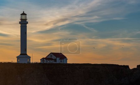 Photo for A closeup of the Point Arena Lighthouse at dusk at Mendocino County in California - Royalty Free Image