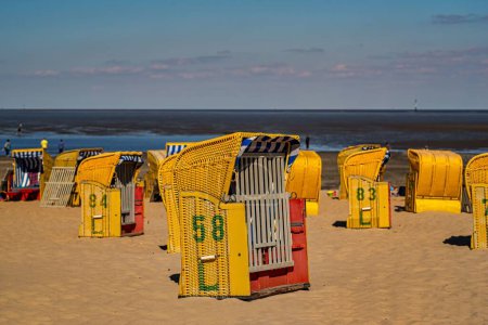 The Beach chairs on the Sahlenburg beach, on the North Sea