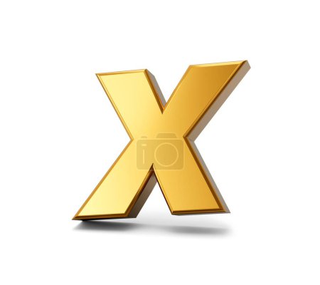 Téléchargez les photos : Illustration 3D d'une majuscule P en métal doré, isolée sur fond blanc - en image libre de droit