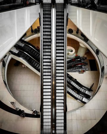Photo for An high angle view of an escalator in a shopping center in Bucharest, Romania - Royalty Free Image