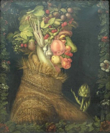 A vertical shot of the painting Allegorical Portrait: "Summer" at Louvre Museum, Paris, France