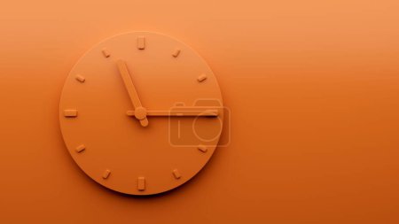 Photo for A 3D illustration of the orange clock on an orange background, with orange clock hands showing a quarter past eleven - Royalty Free Image