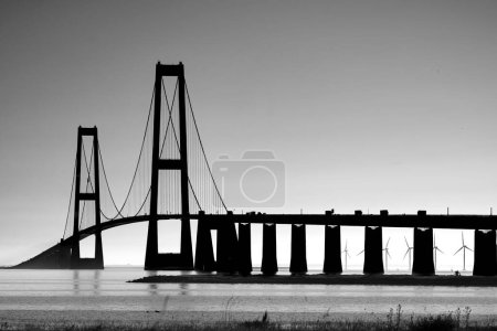 Photo for A greyscale shot of the Storebaelt Bridge, Denmark - Royalty Free Image