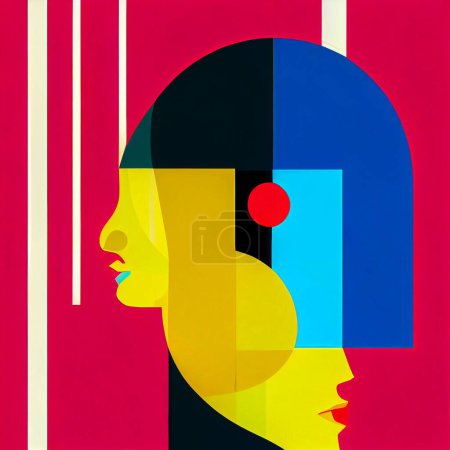 Foto de Un cubismo estilo de arte obra de arte ecléctica de una cara sobre un fondo colorido - Imagen libre de derechos