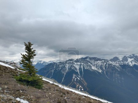 Téléchargez les photos : Une belle vue sur un ciel nuageux au-dessus des montagnes en Alberta, Canada. - en image libre de droit