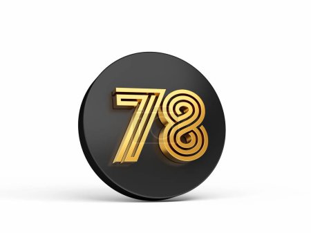 Foto de Ilustración en 3D de un símbolo moderno de oro real de un número setenta y ocho, en un círculo negro, aislado sobre un fondo blanco - Imagen libre de derechos