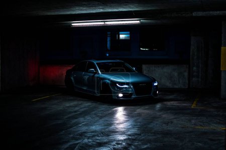 Photo for A front view of an Audi S4 in a parking garage - Royalty Free Image