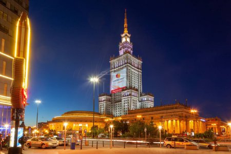 Photo for The building of the Palace of culture at night in Warsaw, Poland - Royalty Free Image