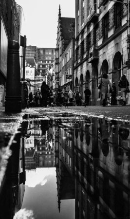 Photo for A view of Chinatown in London, a black and white photo in monochrome with a reflection - Royalty Free Image
