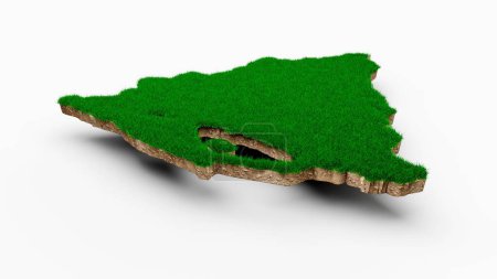 Foto de Ilustración en 3D de un mapa nicaragüense, sección transversal de geología con hierba verde y textura rocosa - Imagen libre de derechos