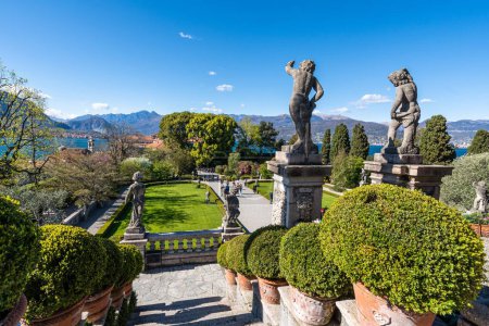 Photo for Beautiful Statues and sculptures decorating the garden of Palazzo Borromeo at Isola Bella in Stresa, Italy - Royalty Free Image