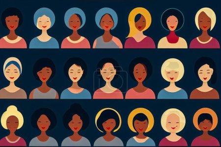 Foto de Una ilustración en 3D de un conjunto de iconos de mujeres diferentes sobre un fondo azul - Imagen libre de derechos