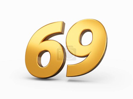 Foto de Una ilustración en 3D de un número de oro 69 icono sobre fondo blanco - Imagen libre de derechos