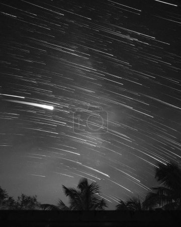 Photo for A greyscale of the effect of shiny falling stars in the night sky - Royalty Free Image