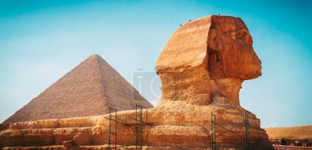 Photo for The ancient Sphinx and the great pyramid of Giza in Egypt. - Royalty Free Image