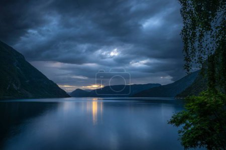 Photo for A beautiful shot of the scenic Sognefjord under an evening sky in Laerdal, Norway - Royalty Free Image