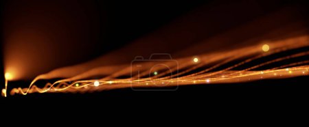 Foto de Un fondo 3D de una onda digital abstracta de partículas naranjas sobre un fondo negro - Imagen libre de derechos