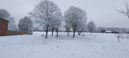 Foto de Un plano panorámico de un paisaje natural cubierto de nieve - Imagen libre de derechos