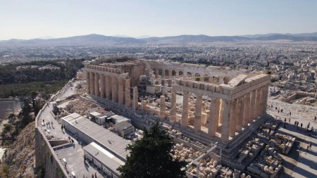 Photo for A drone shot of the Parthenon on the Acropolis of Athens in Greece - Royalty Free Image