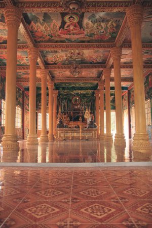 Photo for Beautiful interior and altar of a traditional Khmer Buddhist Temple in Cambodia - Royalty Free Image