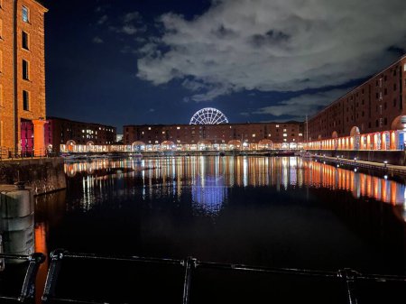 Photo for An aerial view of albert dock in Liverpool during night - Royalty Free Image