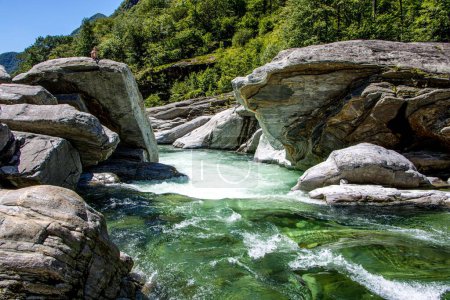 Photo for A beautiful shot of the Verzasca River in Ticino, Switzerland - Royalty Free Image