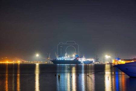 Photo for Night photography of port with reflection - Royalty Free Image