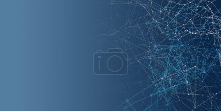 Photo for Illustration of dotted lines and particles on blue background. Abstract tech background with copy space on the left. - Royalty Free Image
