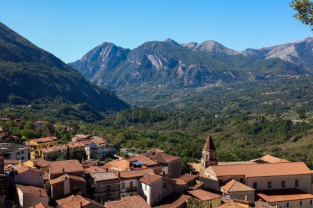 Photo for A high angle of the beautiful buildings and forested hills of Lauria on a summer day in Italy - Royalty Free Image