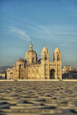 Photo for The Major cathedral seen from the Mucem in beautiful Marseille, France - Royalty Free Image
