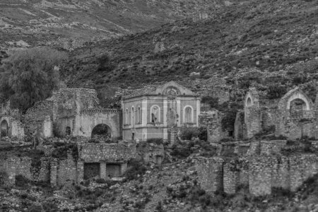 Photo for A grayscale of the beautiful abandoned buildings in Pueblo Fantasma Real de Catorce - Royalty Free Image