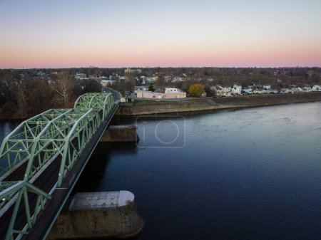 Photo for An aerial of the Lower Trenton highway bridge over the Delaware river in Trenton, New Jersey - Royalty Free Image